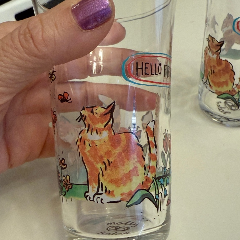 Hello Friend Cat Design Glass Tumblers - Picture 3 of 6